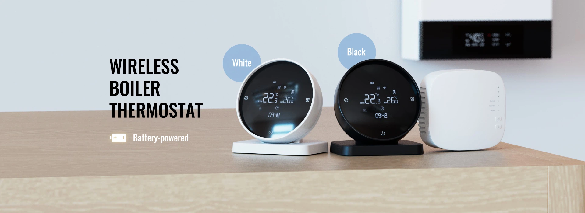 new round wireless gas boiler heating thermostat