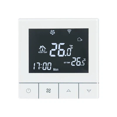 White Frame Black Backlight Smart Fan Coil Thermostat TGT79-AC